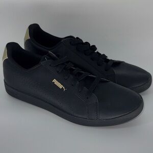 PUMA Black and Gold Smash Leather Lace up Sneakers Shoes Women's 9.5